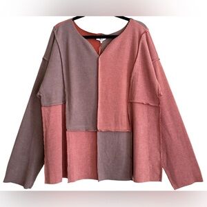 EASEL Boho Lagenlook Colorblock Patchwork Ribbed Knit Lightweight Sweater 2X NWT